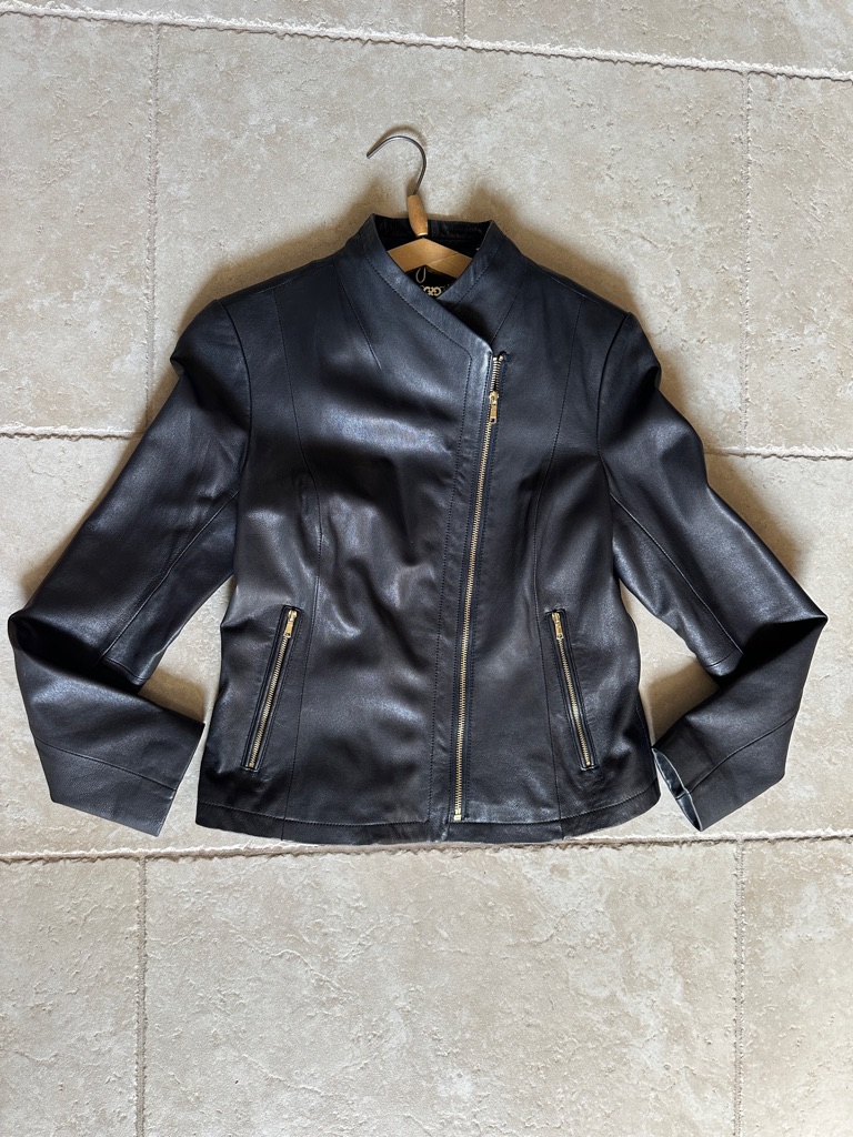 Cole Haan Black Asymmetrical Zip Leather Jacket